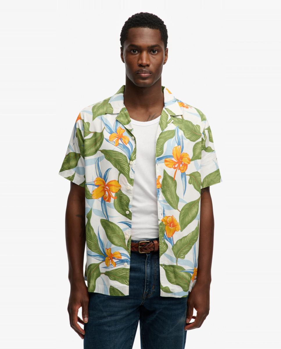Camisa com Estampado Havaiano e Manga Curta Verde-1