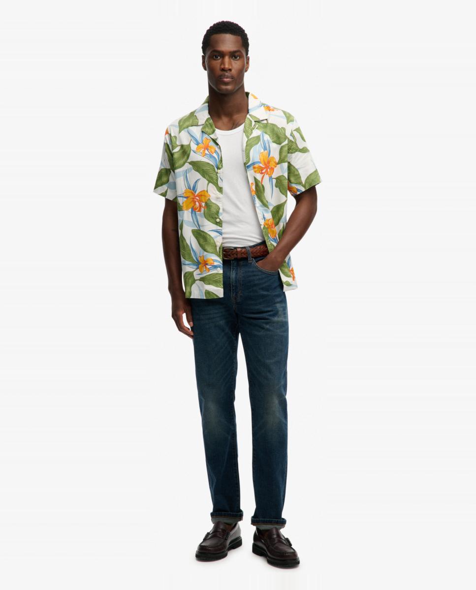 Camisa com Estampado Havaiano e Manga Curta Verde-4