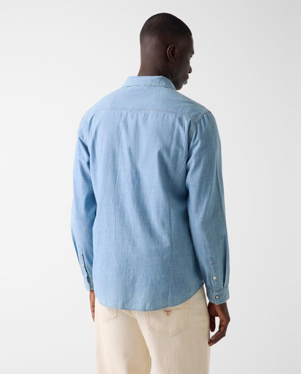 Camisa de ganga de homem Azul-claro-2