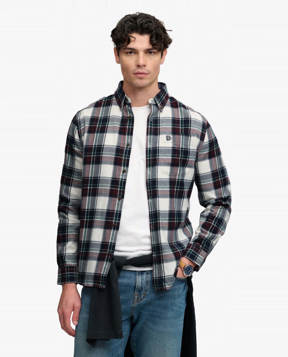 Camisa de hombre de algodón Lumberjack de manga larga - Superdry - Blanco Blanco-1