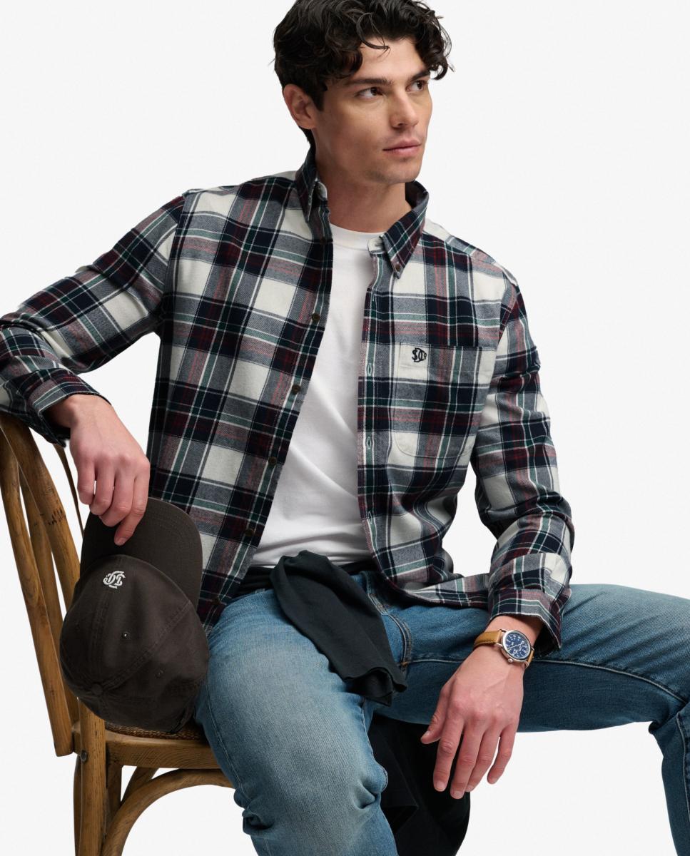 Camisa de hombre de algodón Lumberjack de manga larga - Superdry - Blanco Blanco-3