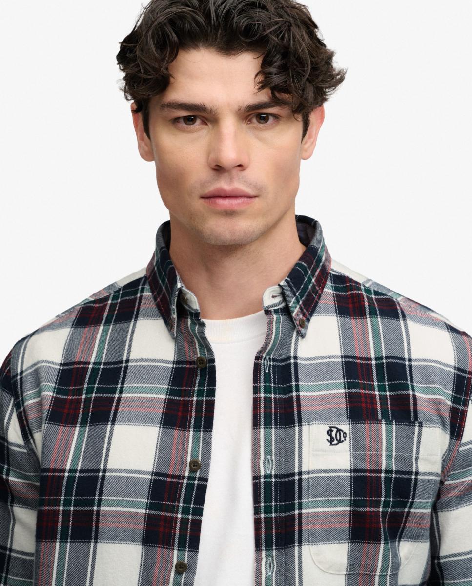 Camisa de hombre de algodón Lumberjack de manga larga - Superdry - Blanco Blanco-4
