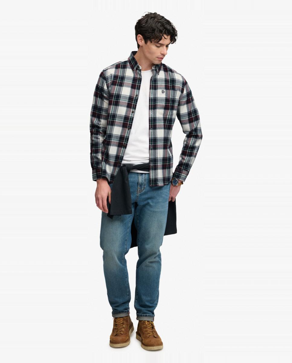 Camisa de hombre de algodón Lumberjack de manga larga - Superdry - Blanco Blanco-5