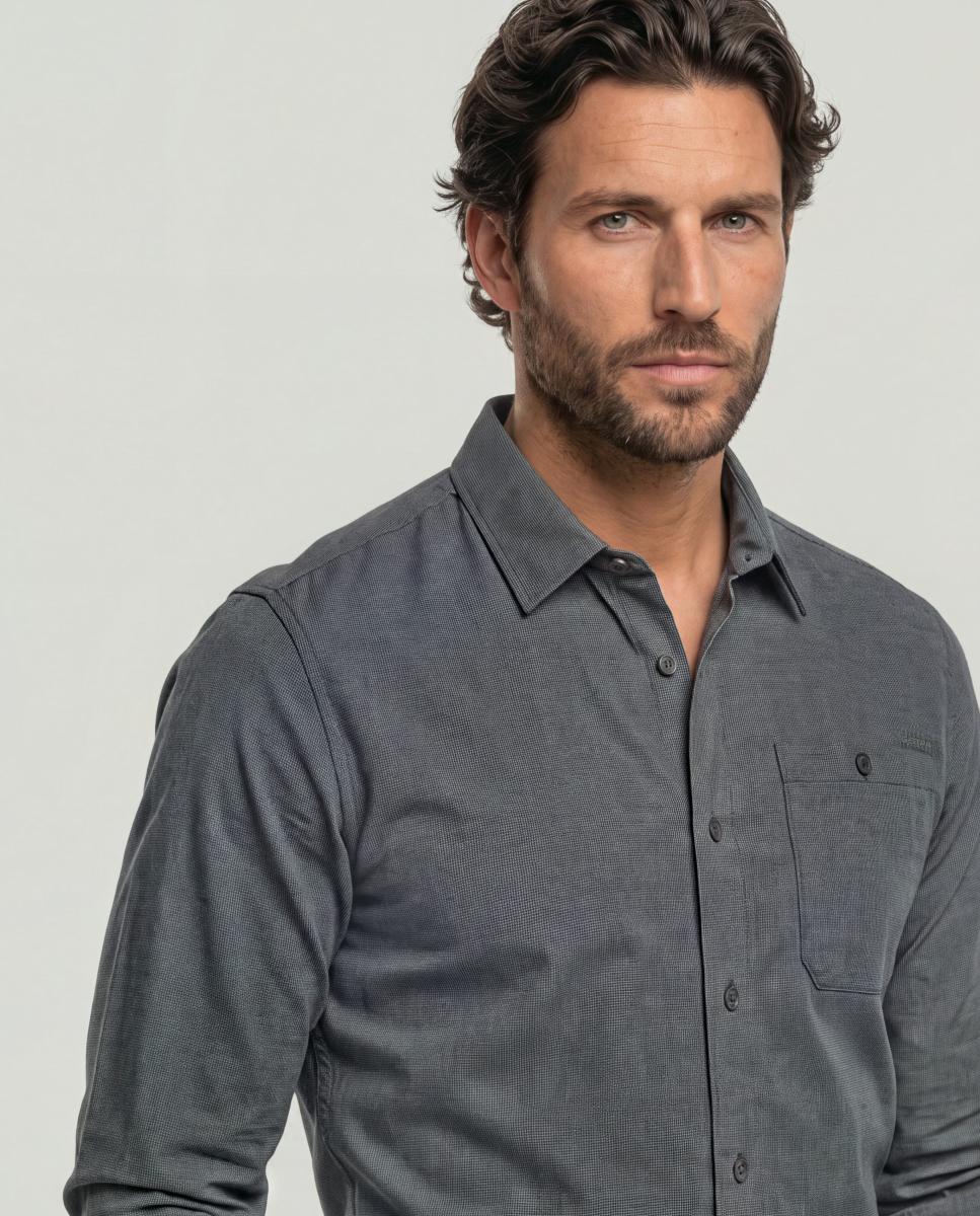 Camisa de Manga Comprida e Corte Cintado Cinzento-escuro-3