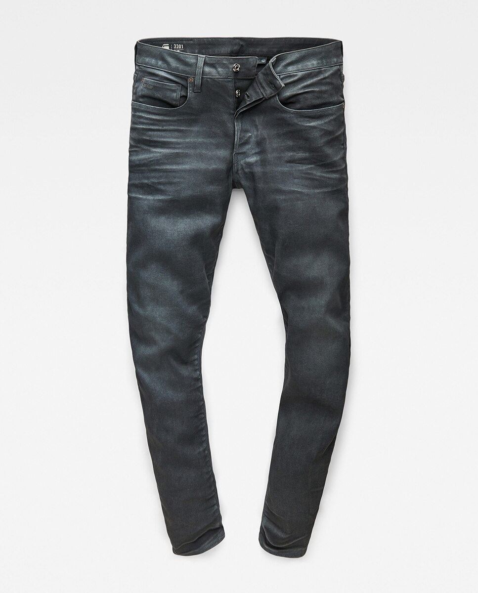 Jeans 3301 slim pretas de homem Preto-5