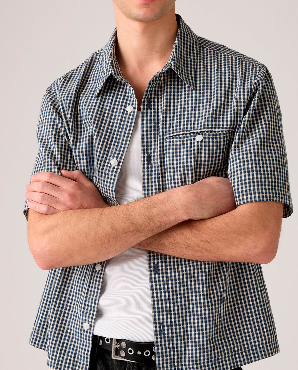 Camisa Cropped de Manga Curta Azul-3