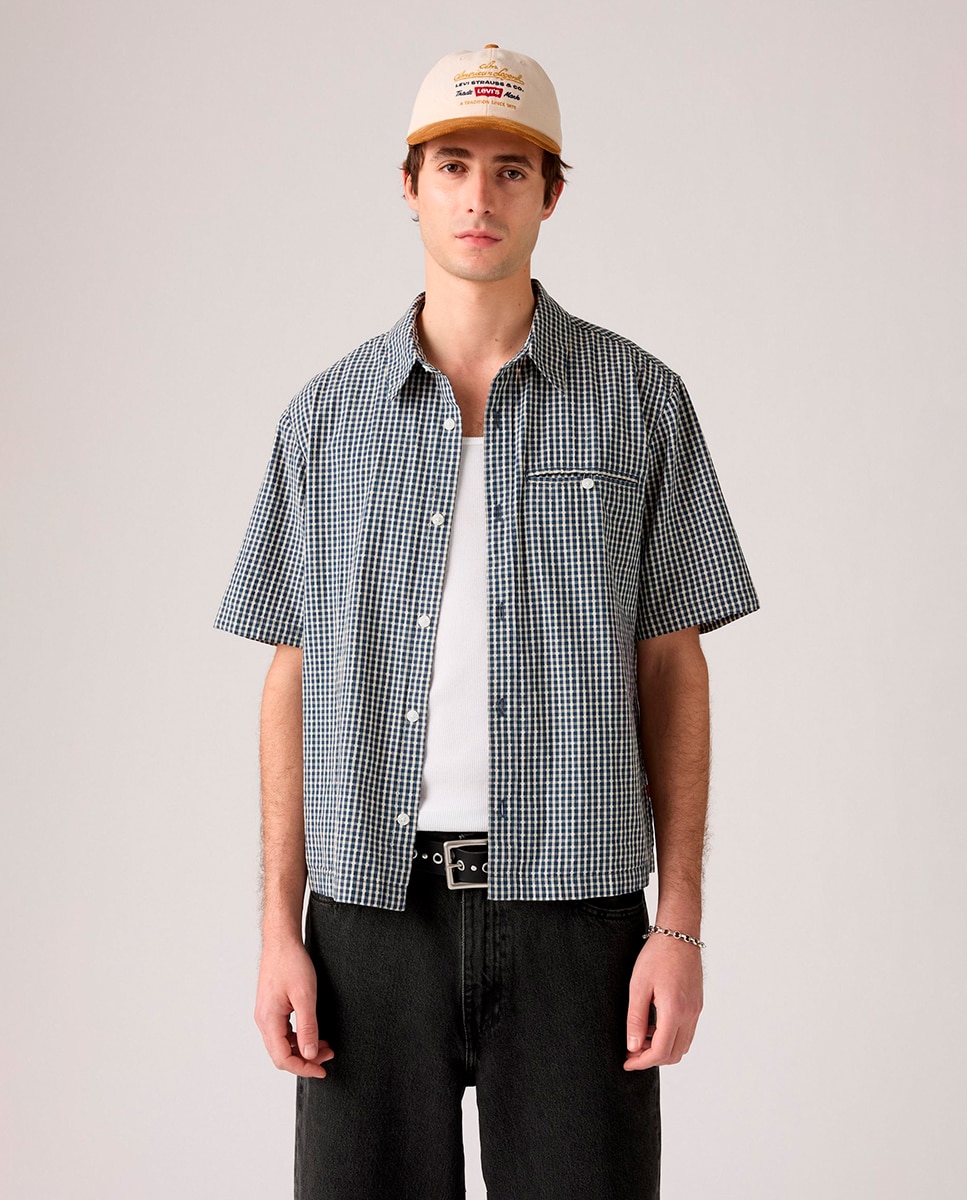 Camisa Cropped de Manga Curta Azul-4