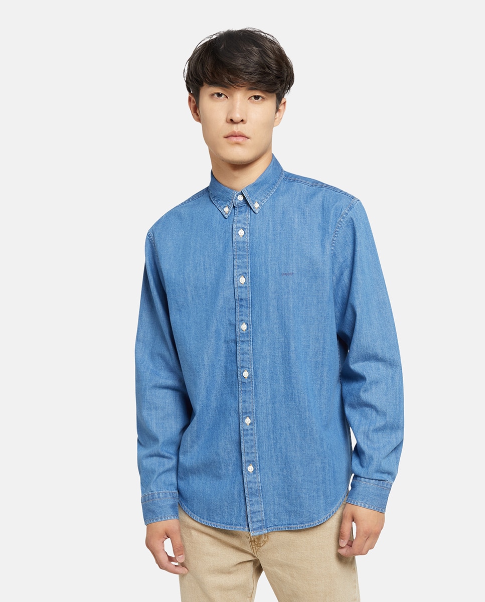 Camisa de Ganga de Algodão Relaxed Azul-marinho-1