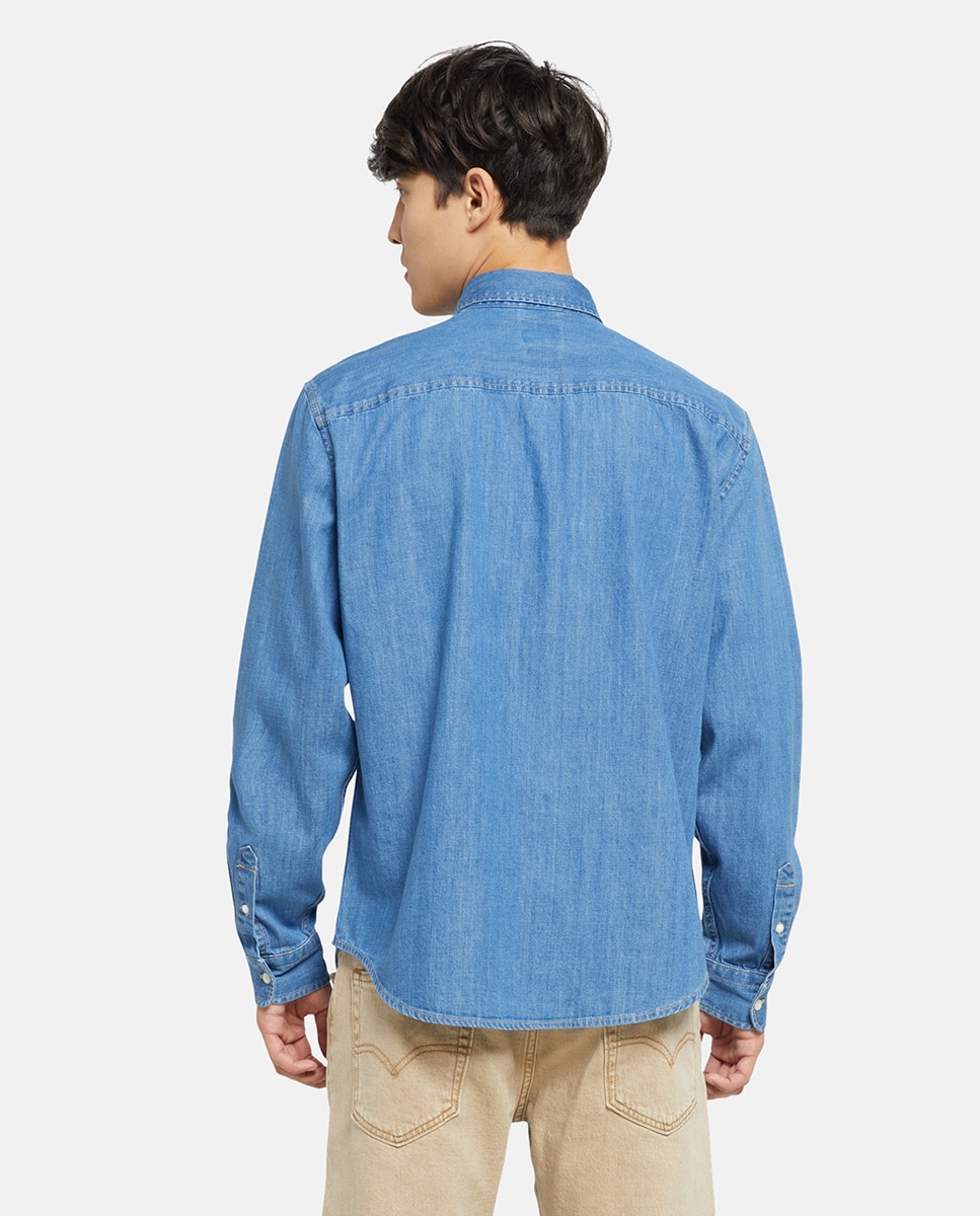 Camisa de Ganga de Algodão Relaxed Azul-marinho-2