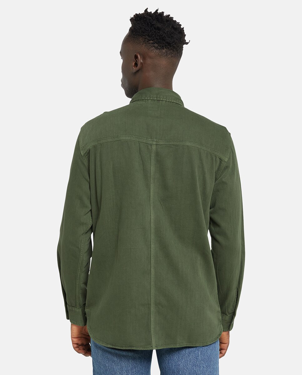 Camisa de Ganga de Algodão Relaxed Verde-escuro-2