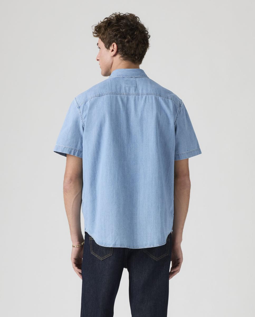 Camisa de Ganga de Algodão Relaxed Azul-2