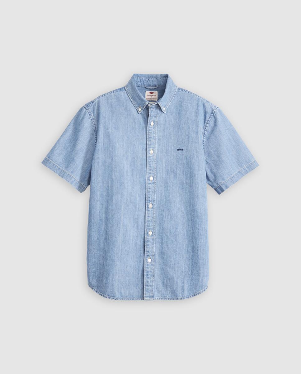 Camisa de Ganga de Algodão Relaxed Azul-6