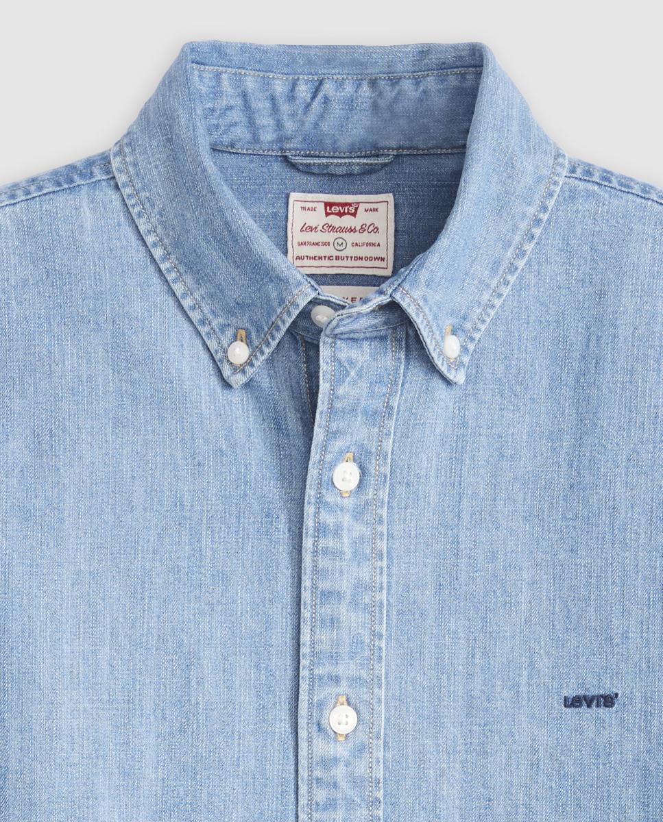 Camisa de Ganga de Algodão Relaxed Azul-7