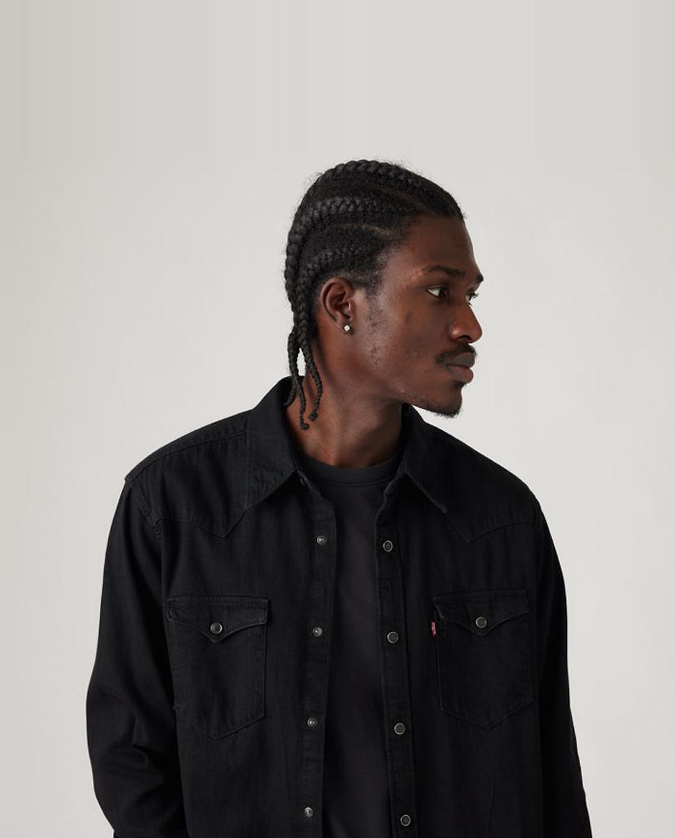 Camisa de Manga Comprida em Ganga Preto-4
