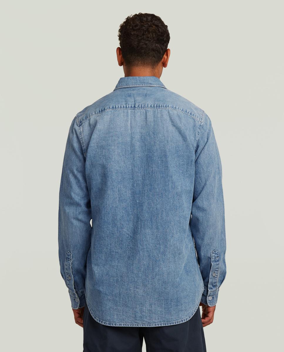 Camisa de Ganga Justa com Manga Comprida Azul-2