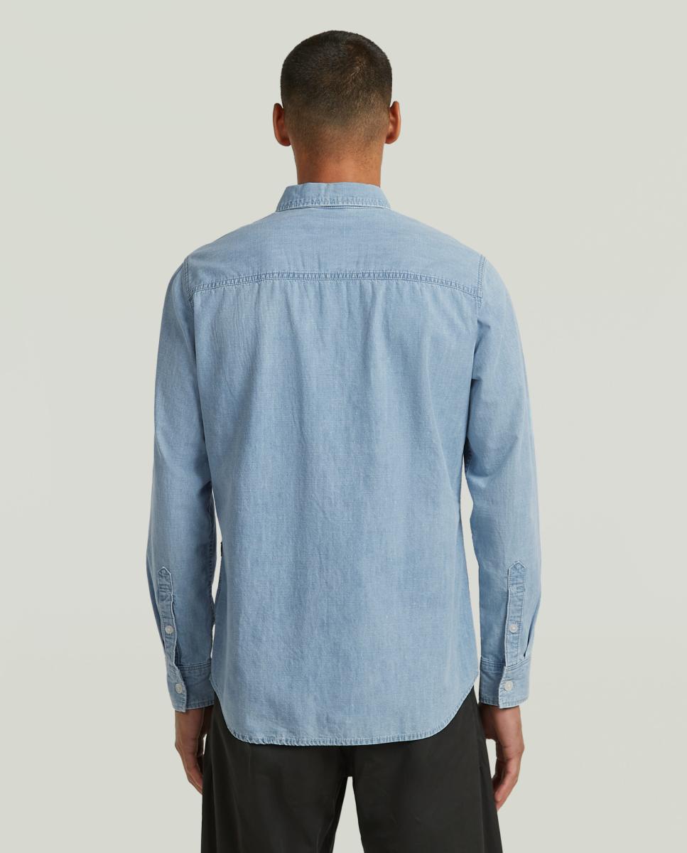 Camisa de Ganga Justa com Manga Comprida Azul-2