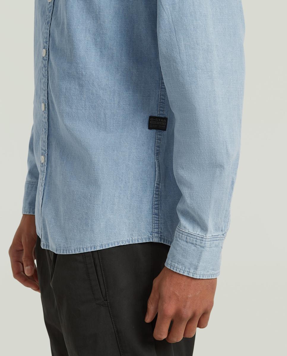 Camisa de Ganga Justa com Manga Comprida Azul-3