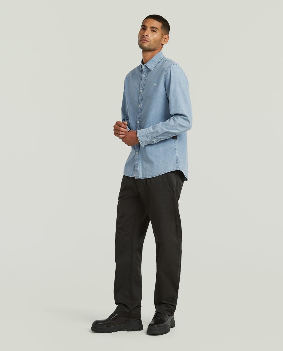 Camisa de Ganga Justa com Manga Comprida Azul-4