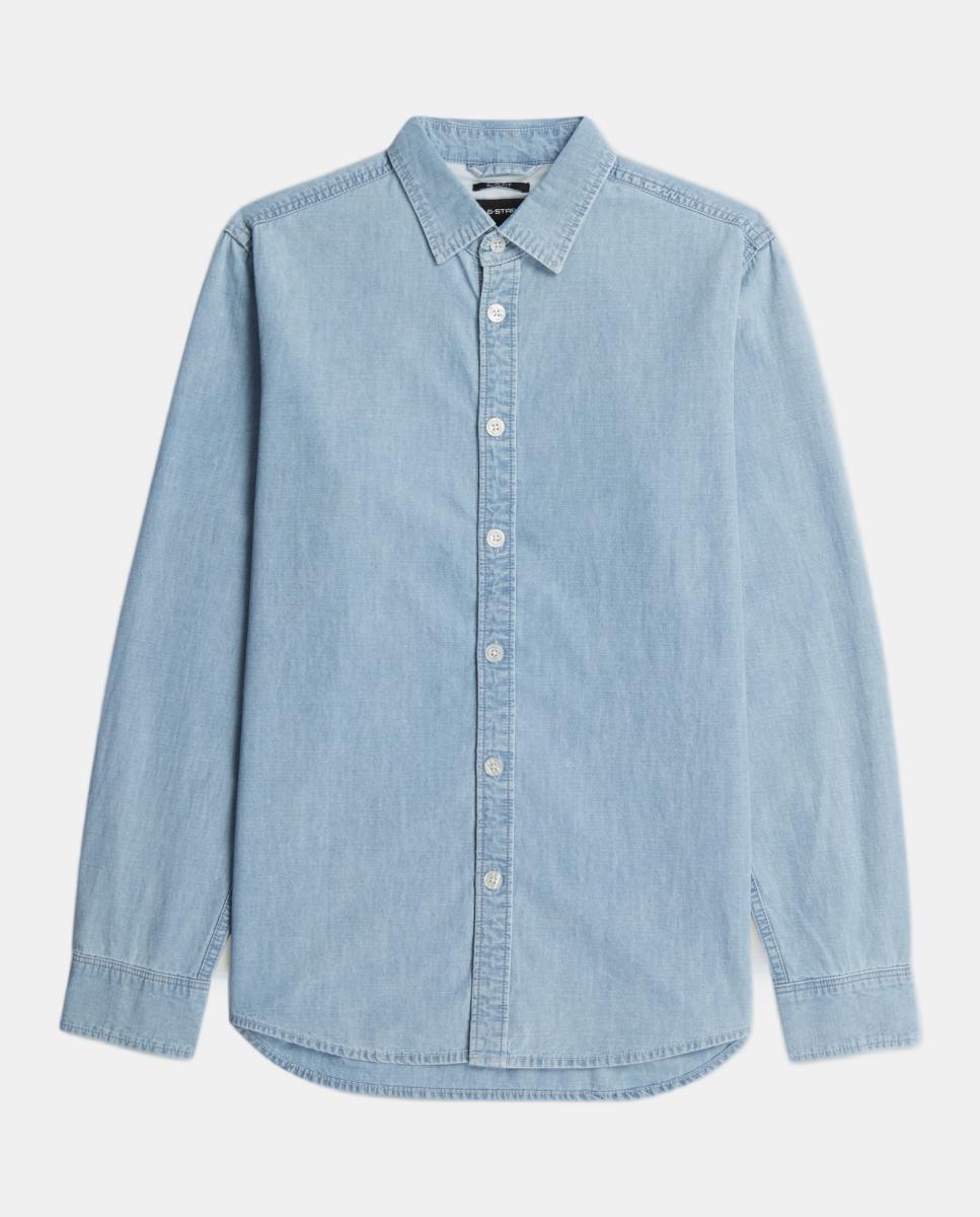Camisa de Ganga Justa com Manga Comprida Azul-6