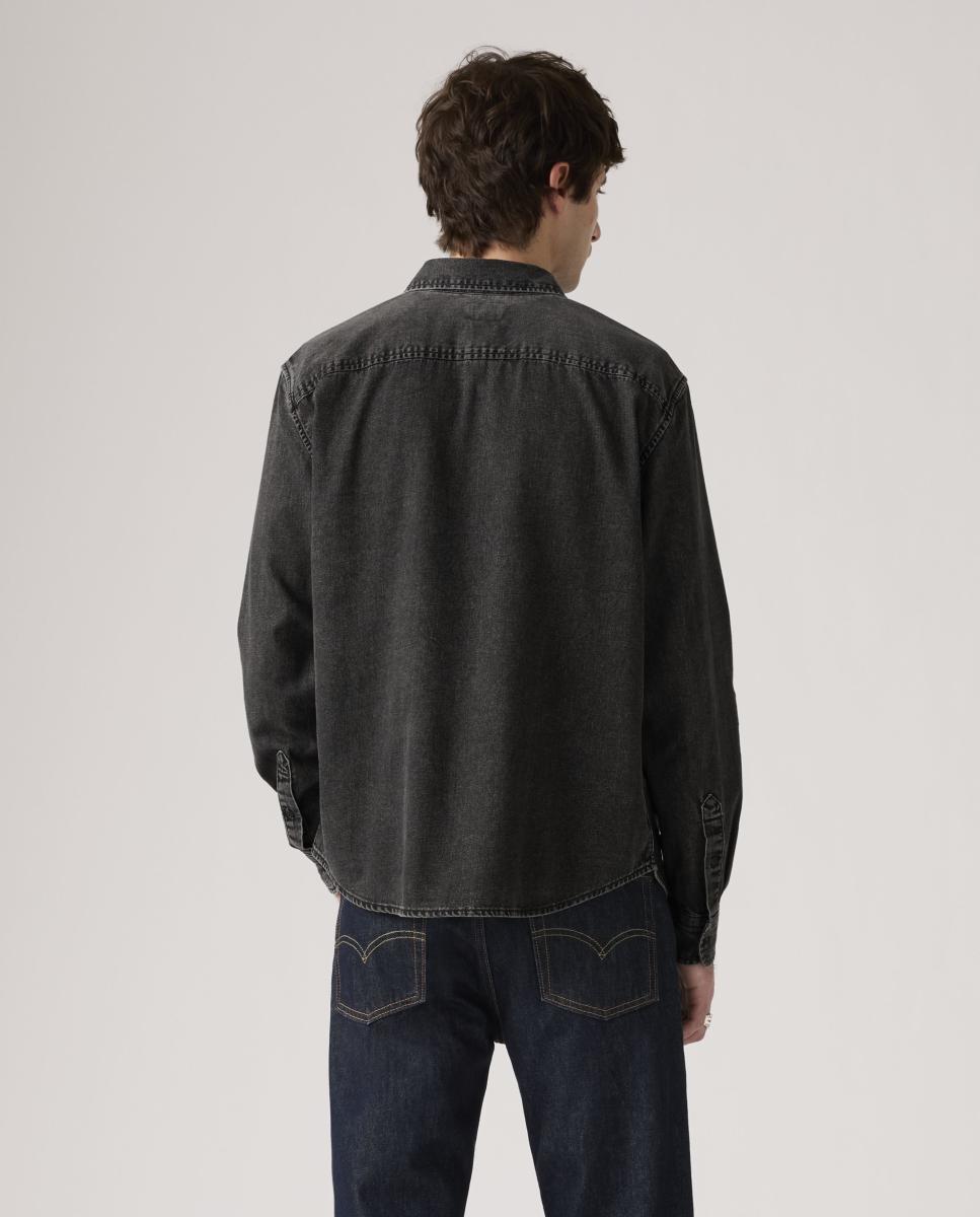 Camisa de ganga com manga comprida Cinzento-escuro-2
