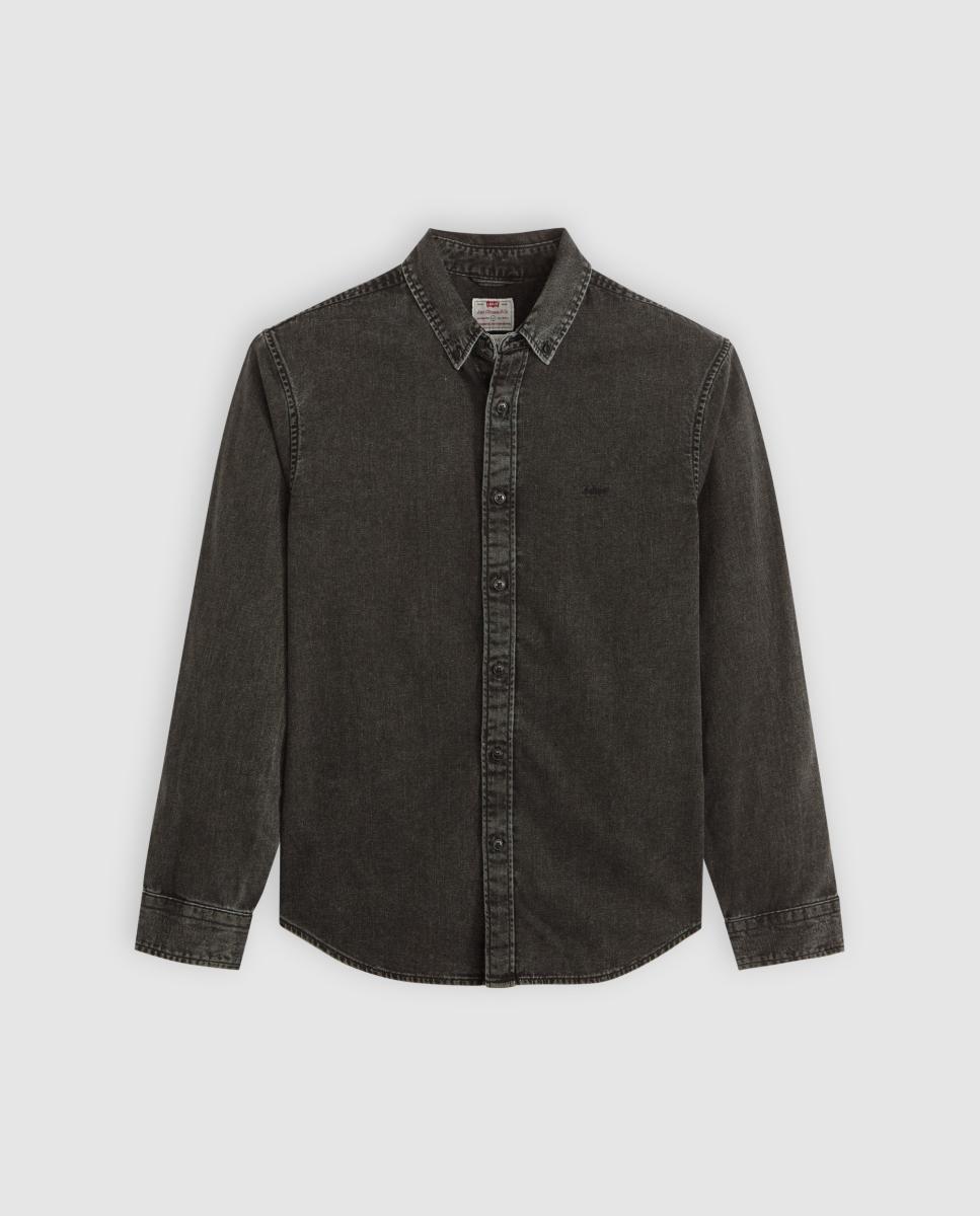 Camisa de ganga com manga comprida Cinzento-escuro-5
