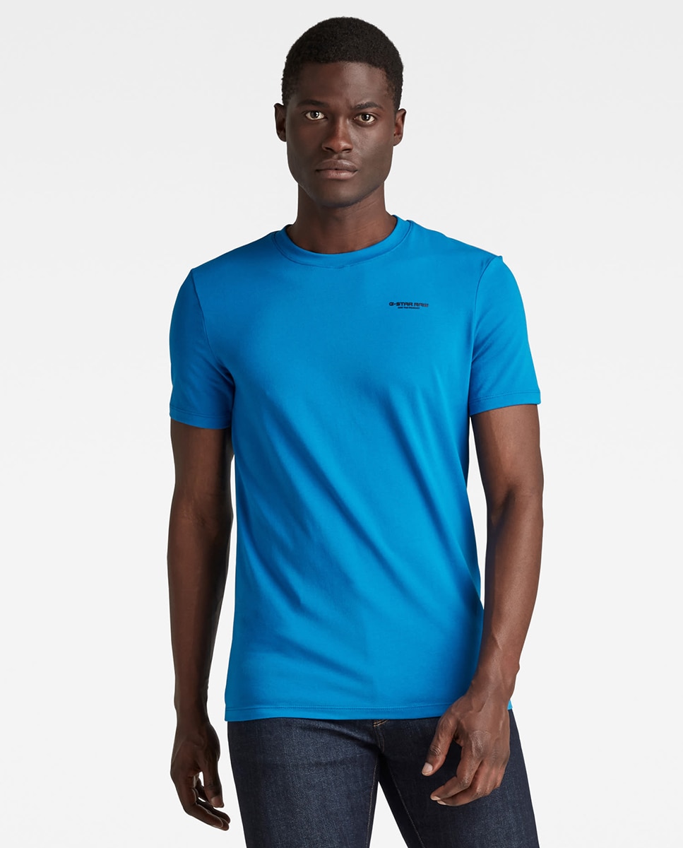 T-shirt Base Slim em Algodão Orgânico com Manga Curta Azul-1