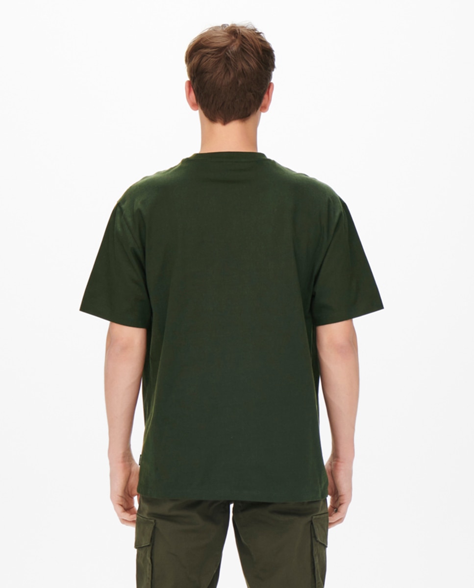 T-shirt com manga curta e decote redondo Verde-escuro-2