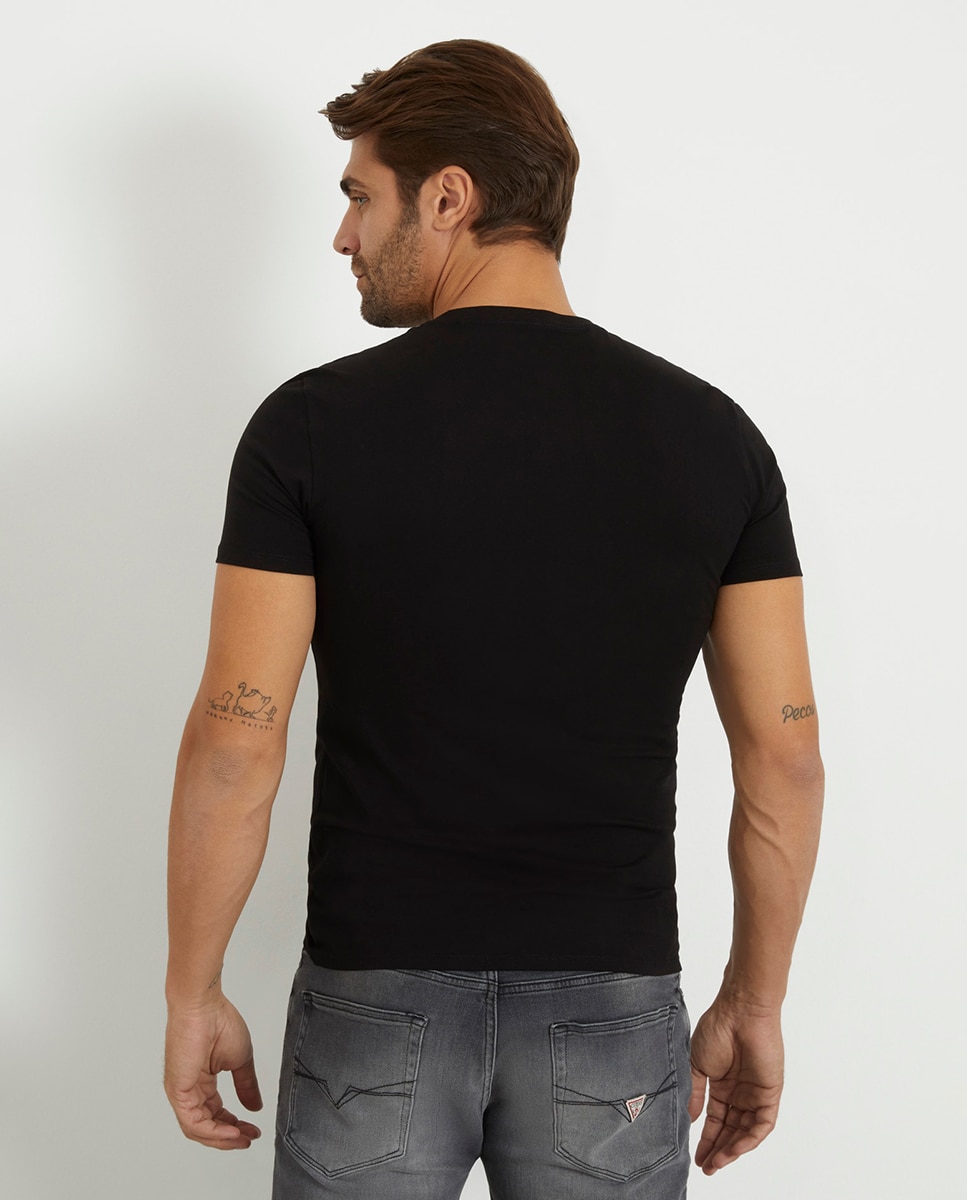 T-shirt de Manga Curta com Decote em Bico Preto-2