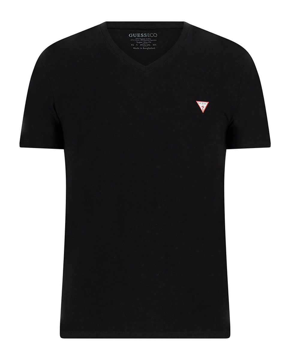 T-shirt de Manga Curta com Decote em Bico Preto-4