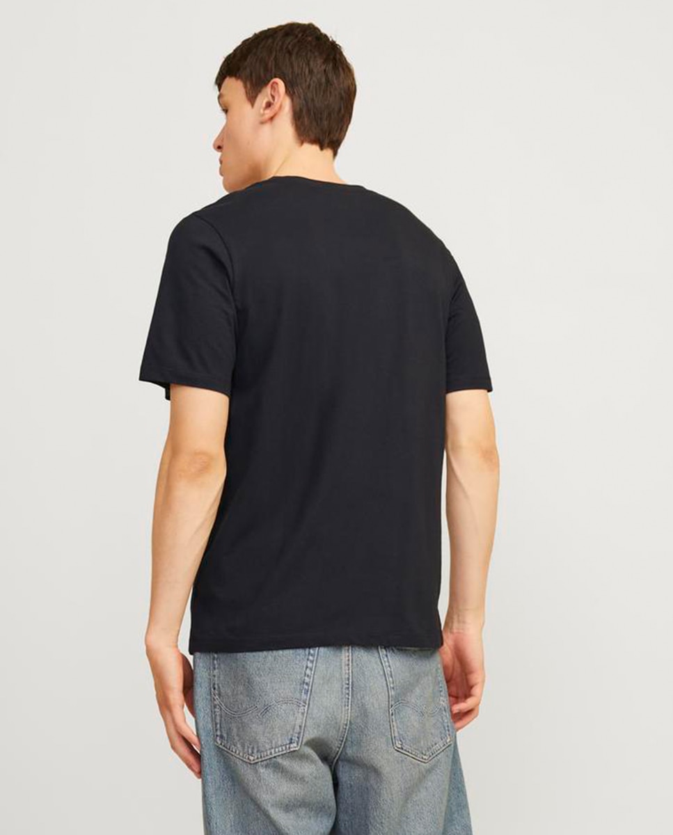 T-shirt de Manga Curta com Decote Redondo e Estampado à Frente Preto-2