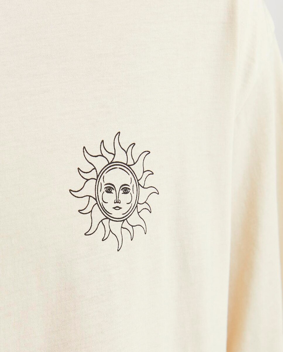 T-shirt de Manga Curta com Gola Redonda e Estampado Traseiro Bege-5