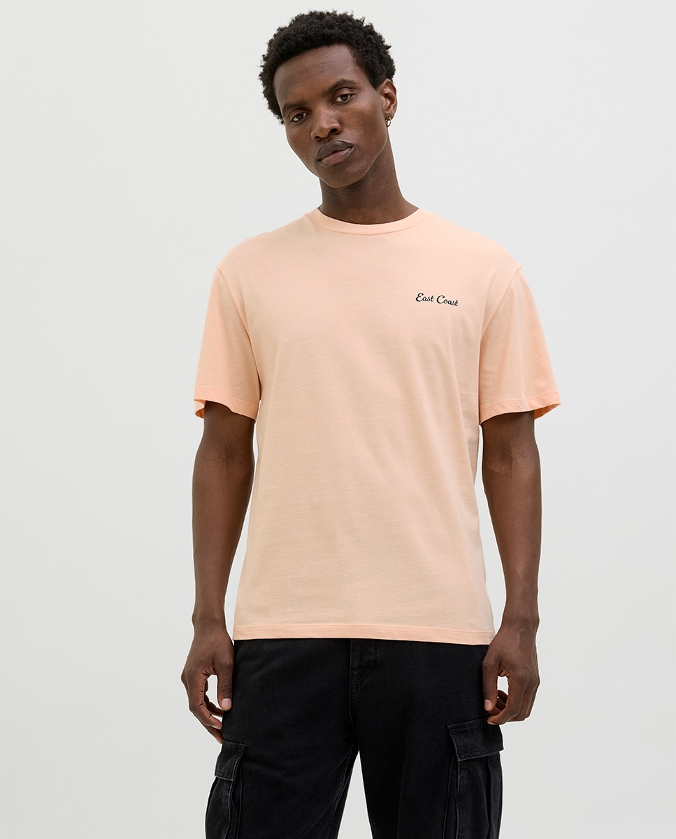 T-shirt de Manga Curta com Backprint Rosa-1