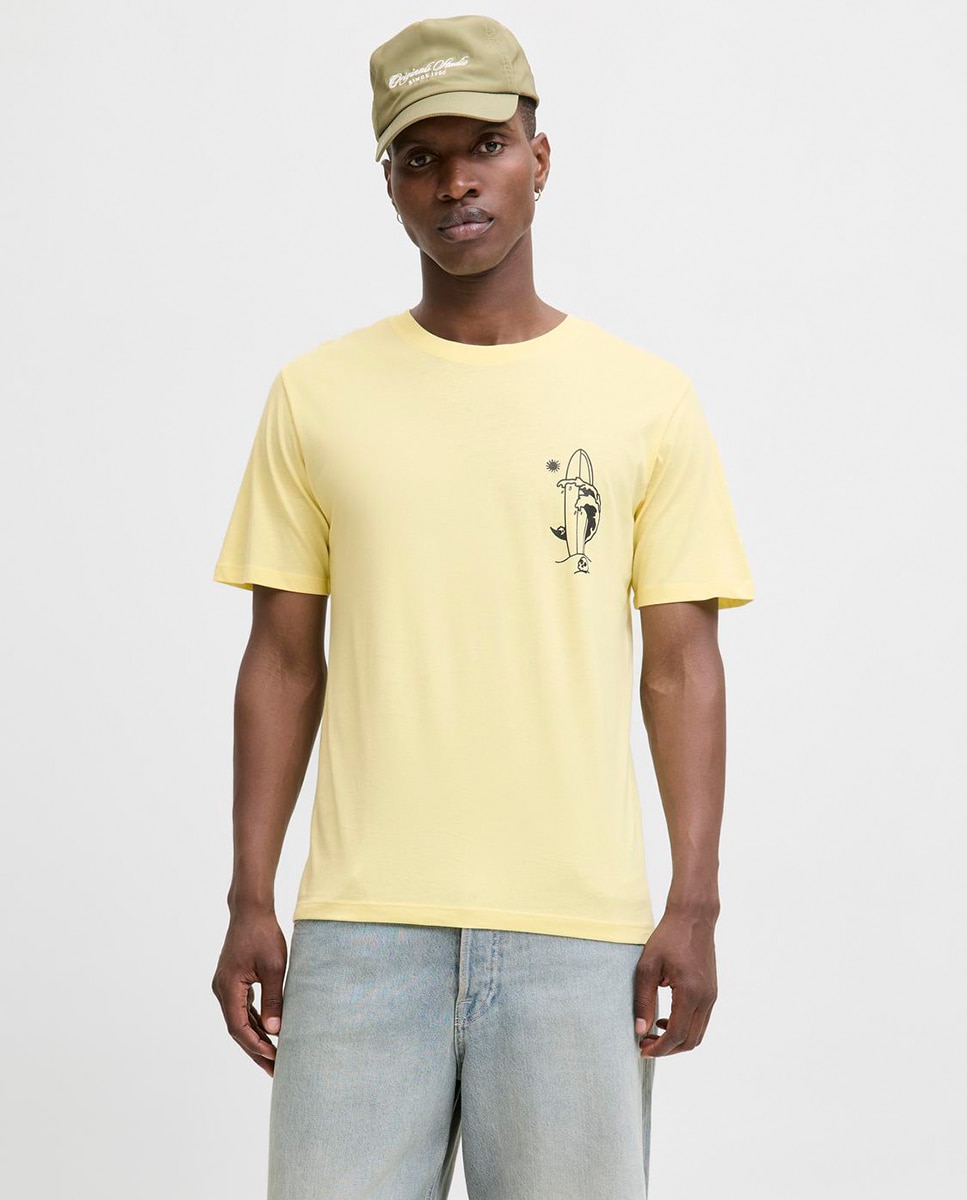 T-shirt de Manga Curta com Estampado Pequeno à Frente Amarelo-1