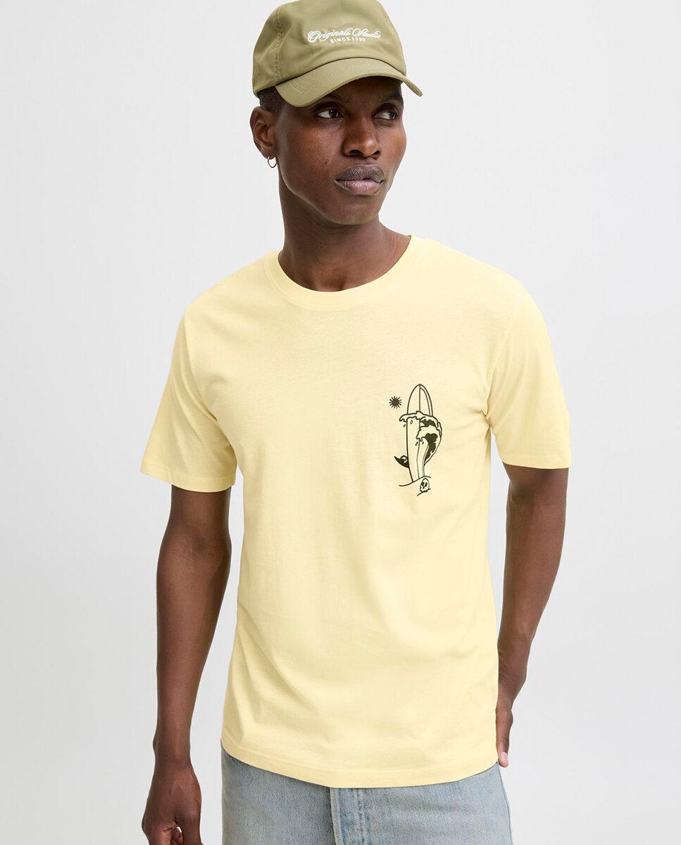 T-shirt de Manga Curta com Estampado Pequeno à Frente Amarelo-3