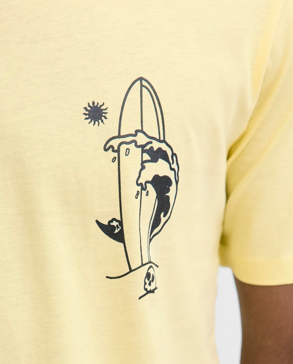 T-shirt de Manga Curta com Estampado Pequeno à Frente Amarelo-4
