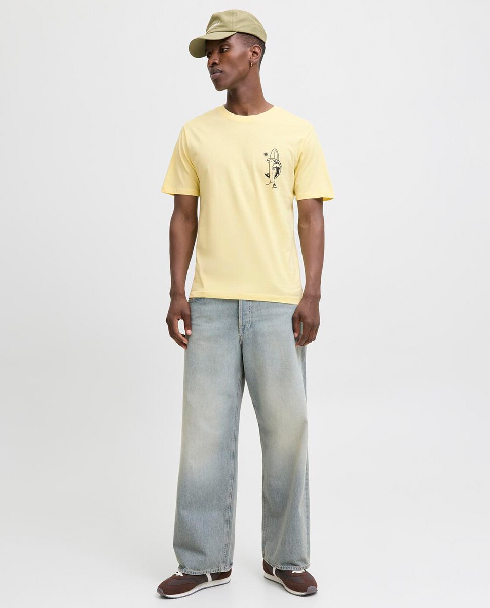 T-shirt de Manga Curta com Estampado Pequeno à Frente Amarelo-6