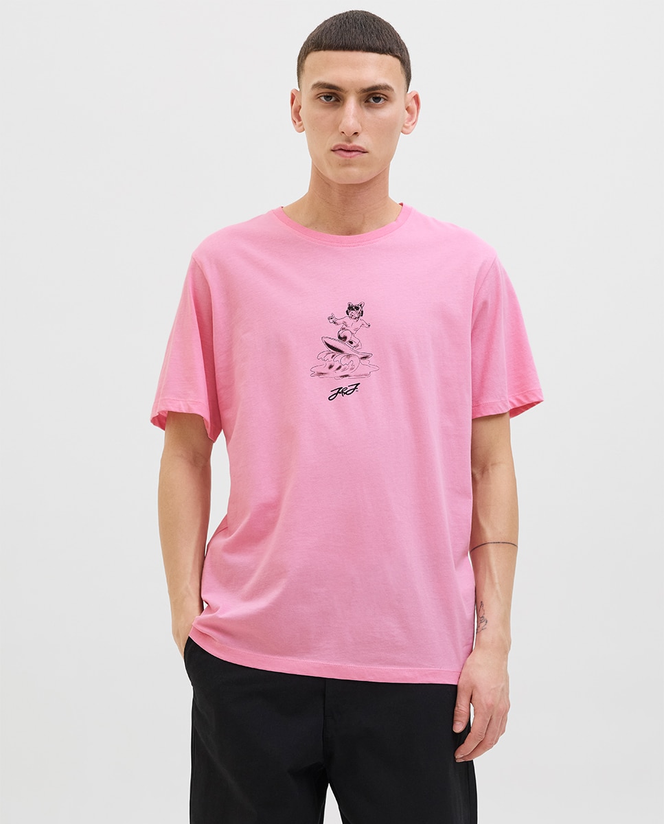 T-shirt de Manga Curta com Estampado de Cão Rosa-1
