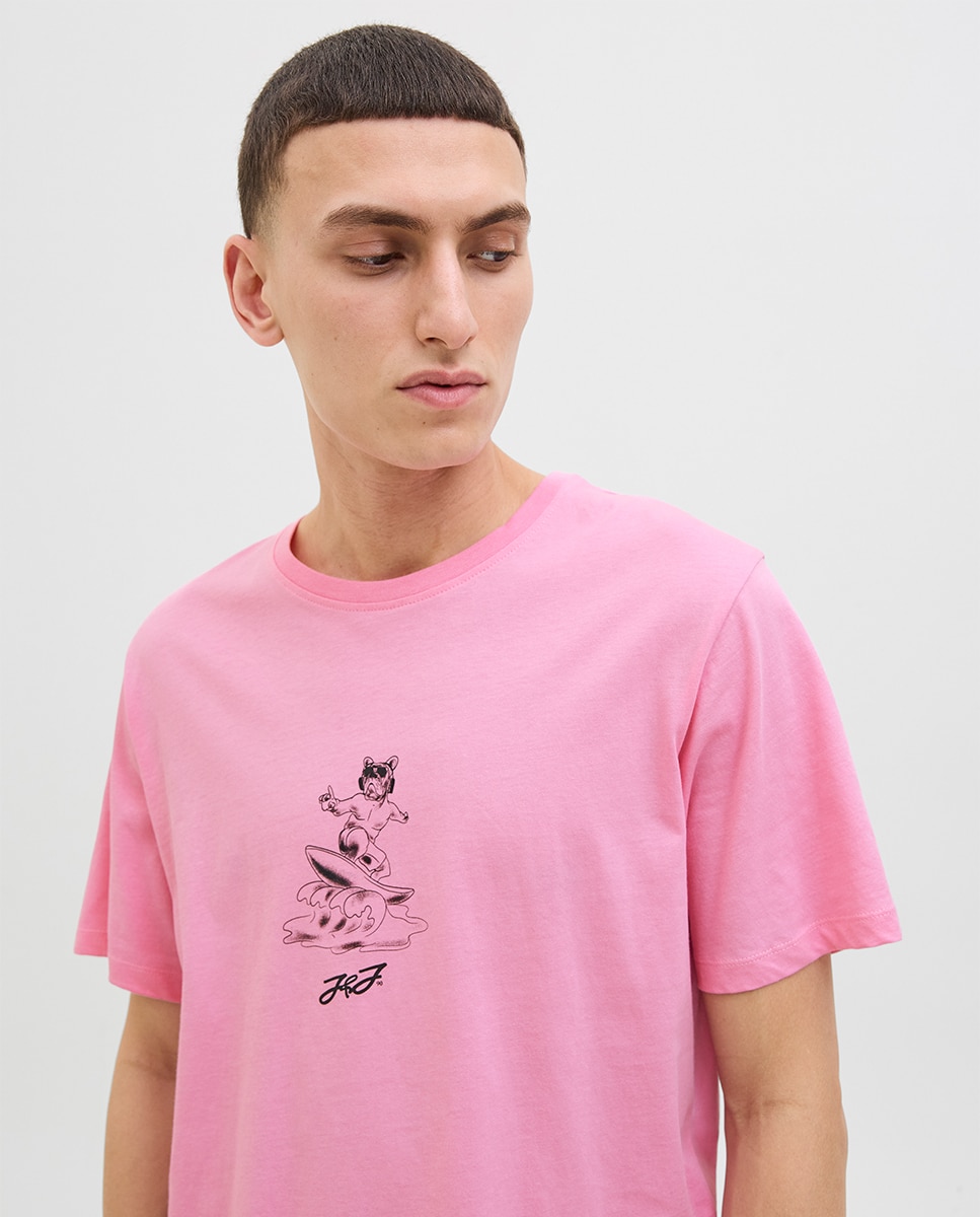 T-shirt de Manga Curta com Estampado de Cão Rosa-3