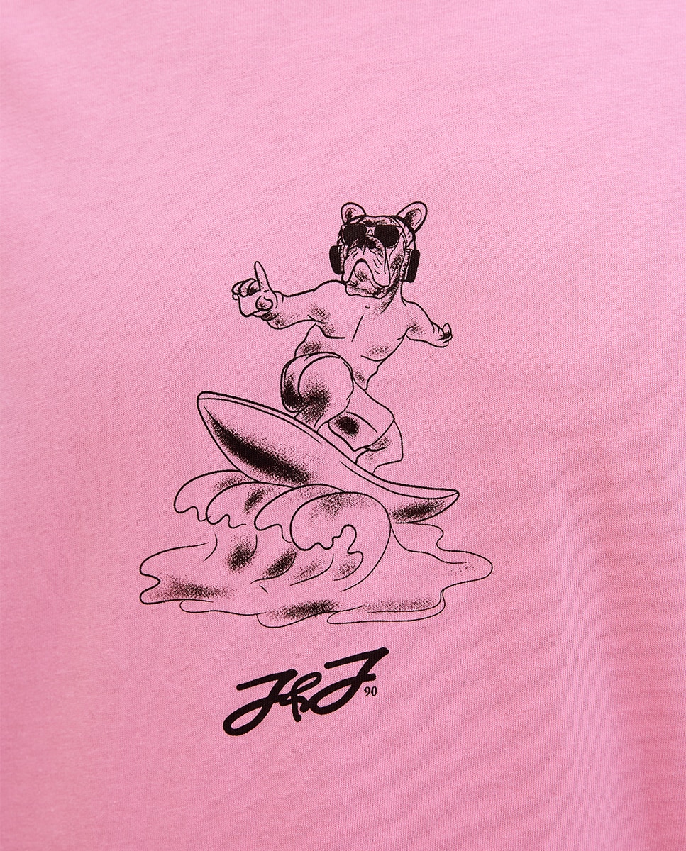 T-shirt de Manga Curta com Estampado de Cão Rosa-4