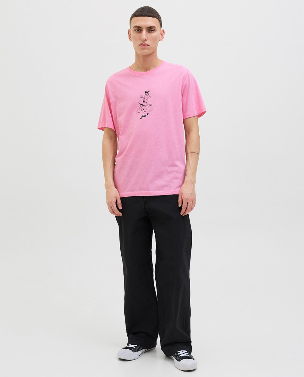 T-shirt de Manga Curta com Estampado de Cão Rosa-7