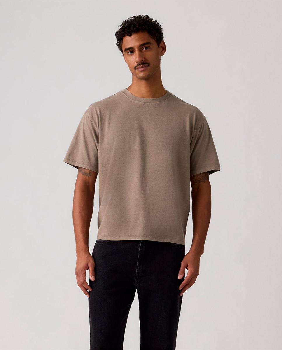 T-shirt Cropped de Manga Curta e Gola Redonda Castanho-claro-1