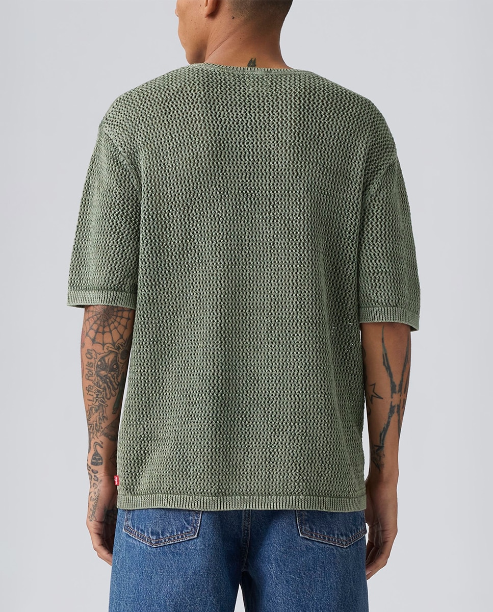 T-shirt de Manga Curta com Decote Redondo Verde-militar-2