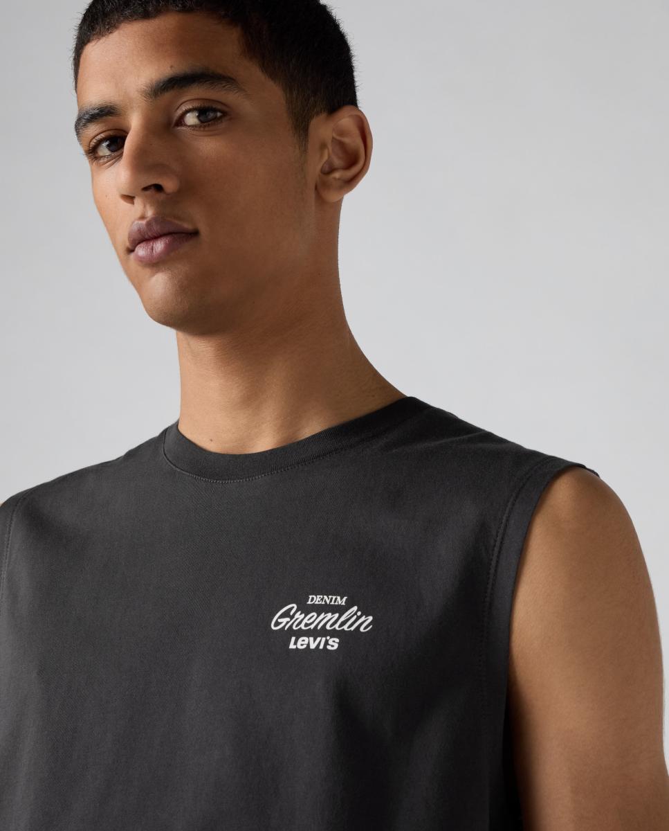 T-shirt sem Mangas e com Gola Redonda Preto-3