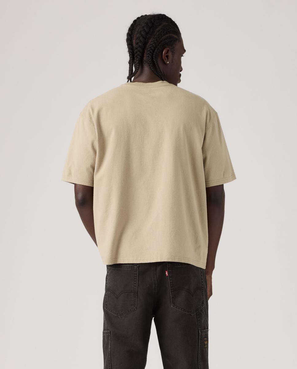 T-shirt de Manga Curta com Gola Redonda e Bolso no Peito Bege-2