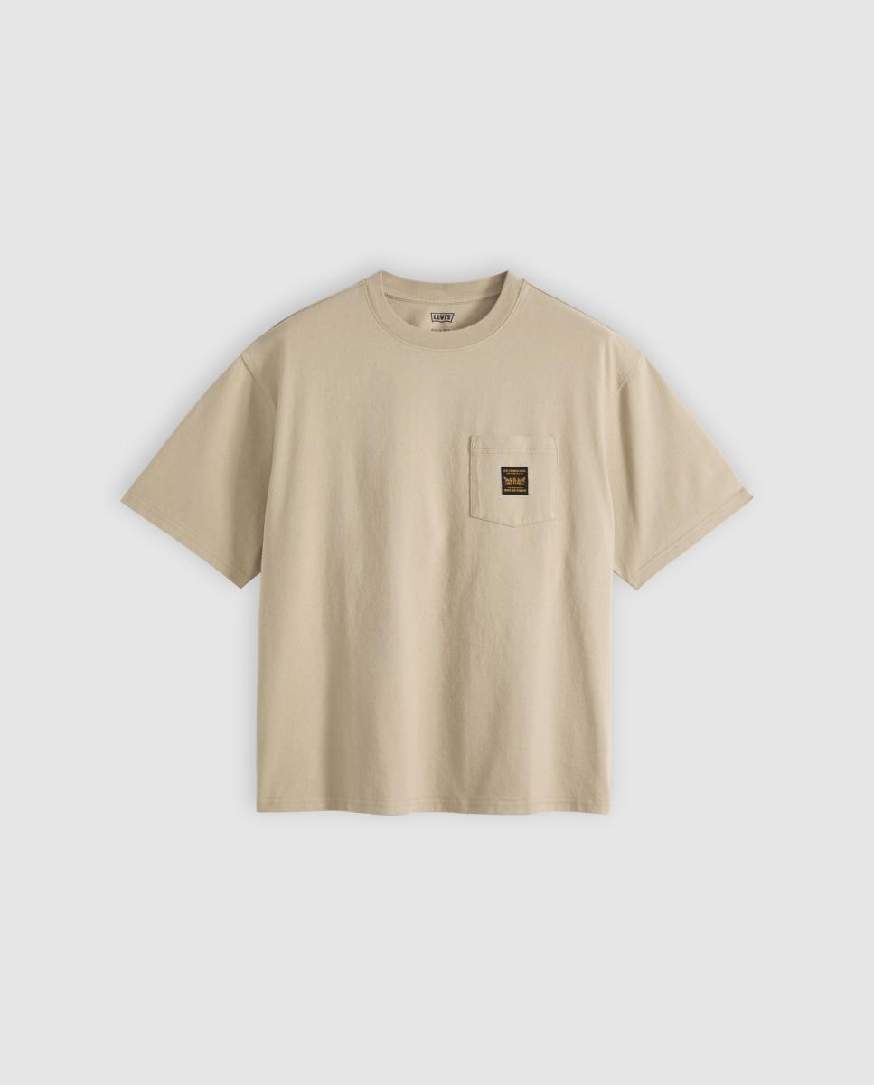 T-shirt de Manga Curta com Gola Redonda e Bolso no Peito Bege-5