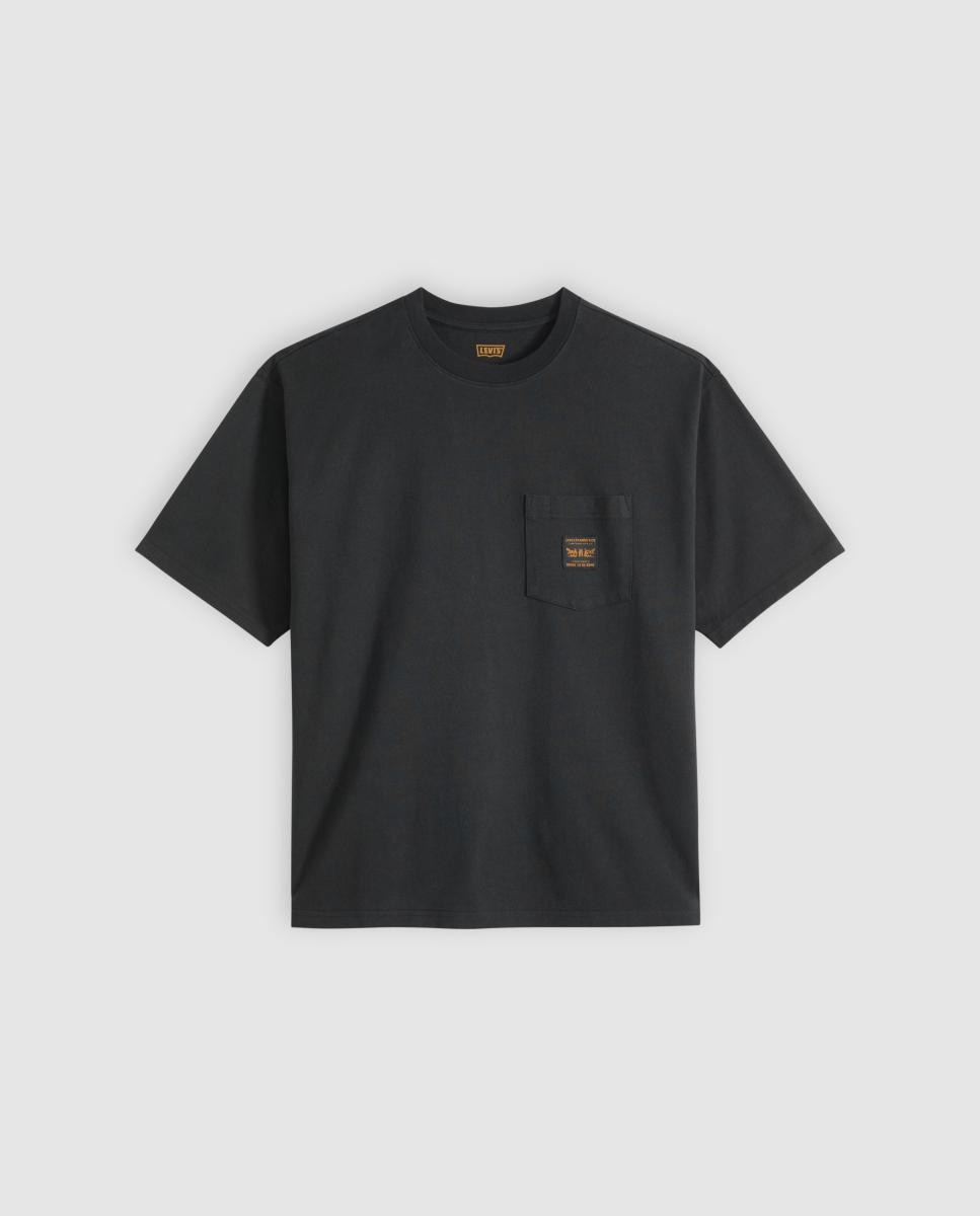 T-shirt de Manga Curta com Gola Redonda e Bolso no Peito Preto-5