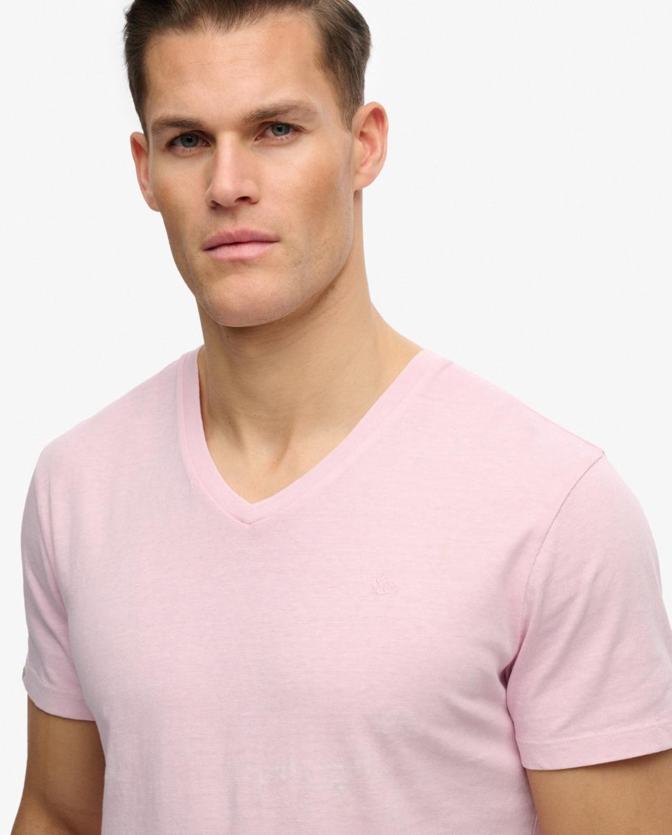 T-shirt Classic de Algodão com Linho na Gola em Bico Rosa-4