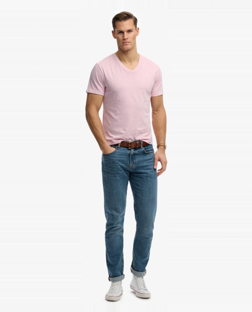 T-shirt Classic de Algodão com Linho na Gola em Bico Rosa-6