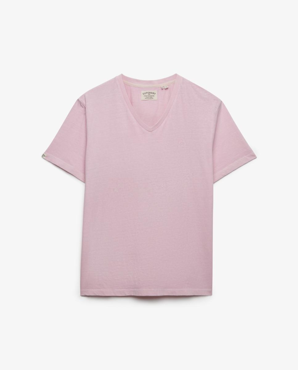 T-shirt Classic de Algodão com Linho na Gola em Bico Rosa-5