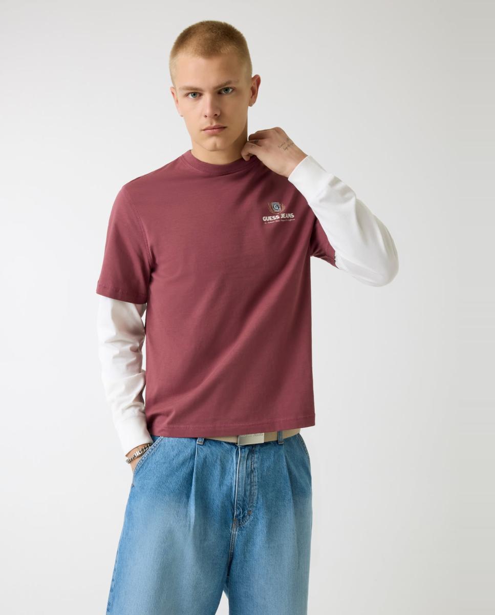 Camiseta de manga corta de hombre - Guess Jeans - Burdeos Burdeos-1